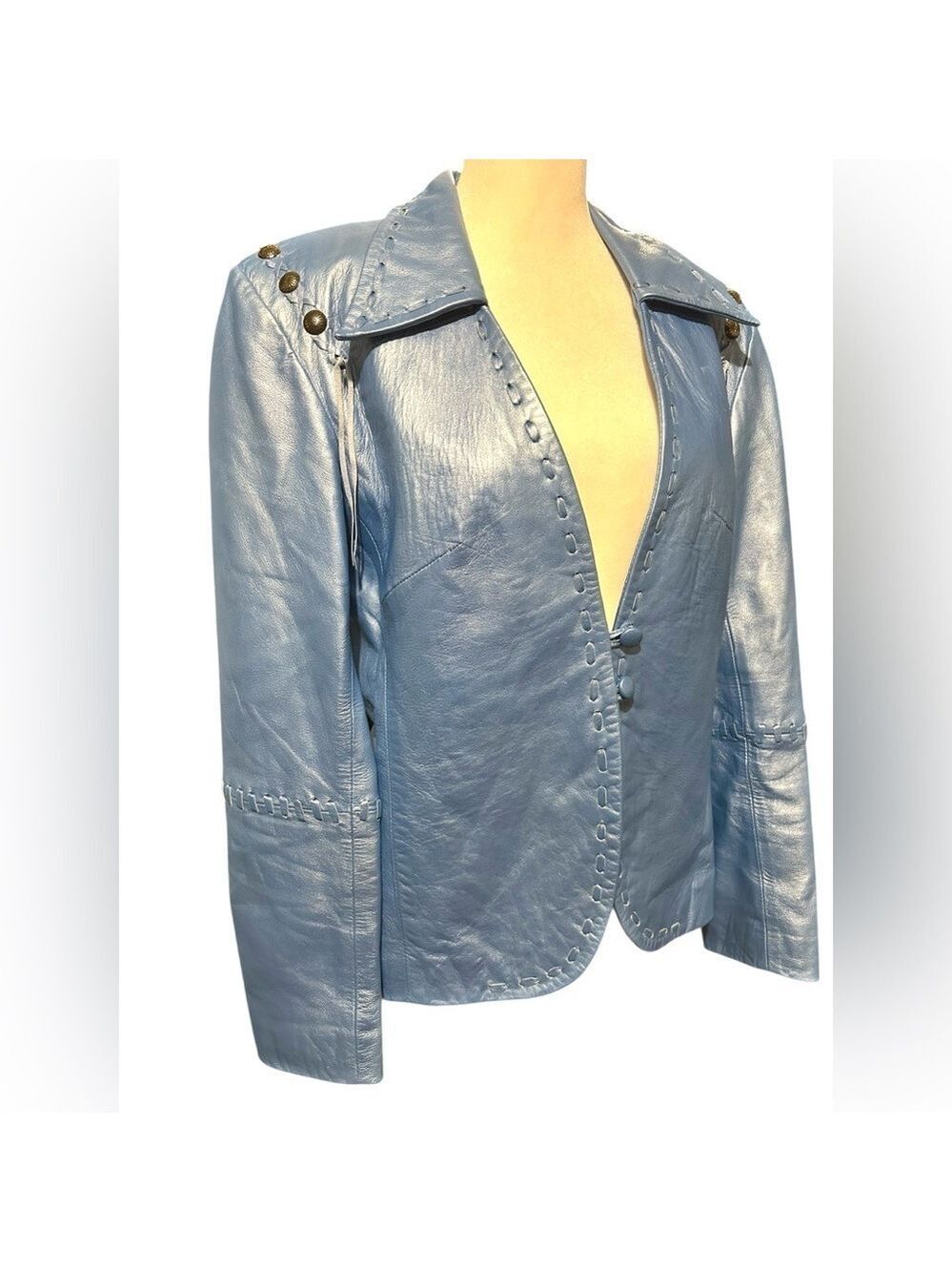 Lambskin Renditions by Sandi Shimmery Azure Blue Studs Tassels Boho Western Y2K